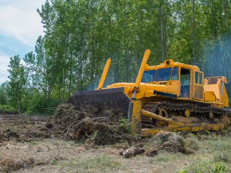 Land clearing with crawler bulldozer