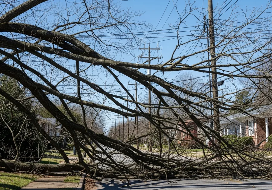 Tree branches growing near overhead power lines in Nashville