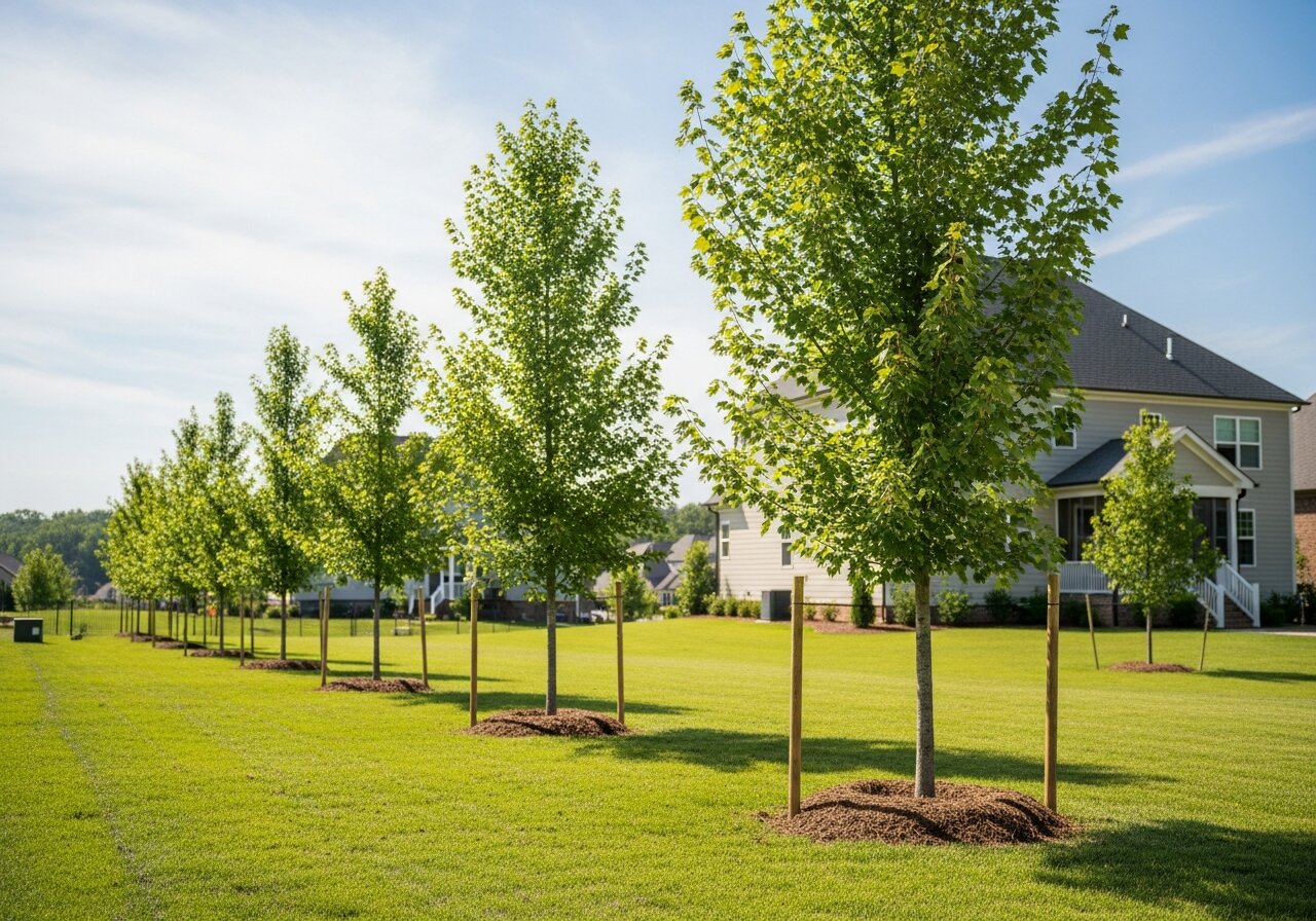 Row of newly planted trees in Nashville